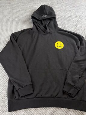No fear Black Hoodie with Yellow Smiley Graphic
